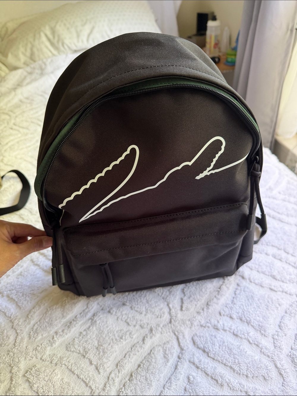 Brand New Men's Black Backpack with White Graphic